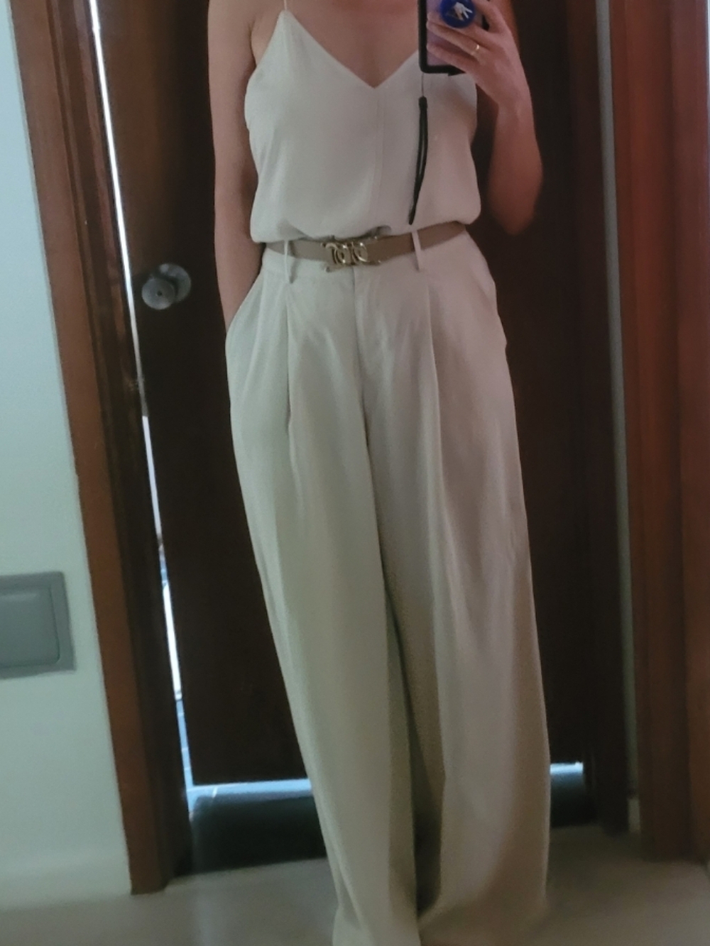 Forever 21 Cream Wide-Leg High-Waist Trousers